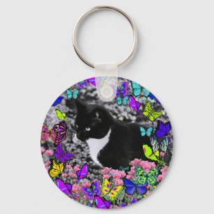 Freckles in Butterflies II - Tuxedo Cat Keychain