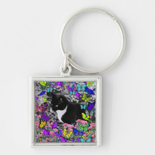 Freckles in Butterflies II - Tuxedo Cat Keychain