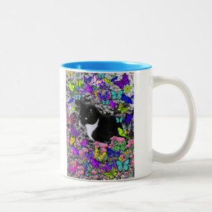 Freckles in Butterflies II - Tuxedo Cat Two-Tone Coffee Mug