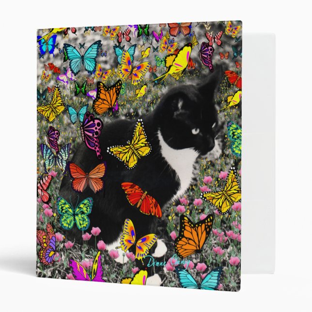 Freckles in Butterflies - Tuxedo Kitty Binder (Front/Inside)