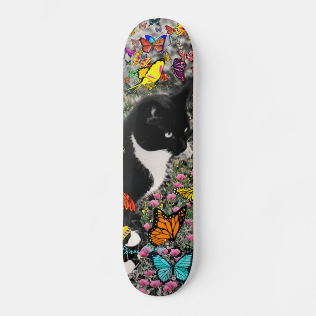 Freckles in Butterflies - Tuxedo Kitty Skateboard (Front)