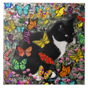 Freckles in Butterflies - Tuxedo Kitty Tile