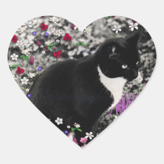 Freckles in Flowers II - Tuxedo Cat Heart Sticker