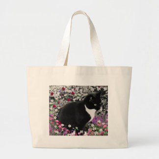 Freckles in Flowers II - Tuxedo Cat Large Tote Bag