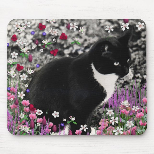 Freckles in Flowers II - Tuxedo Cat Mouse Pad (Front)