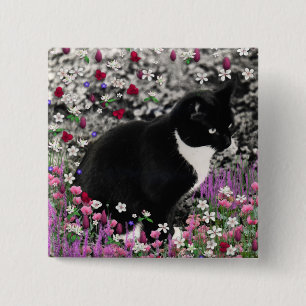 Freckles in Flowers II - Tuxedo Kitty Cat 2 Inch Square Button