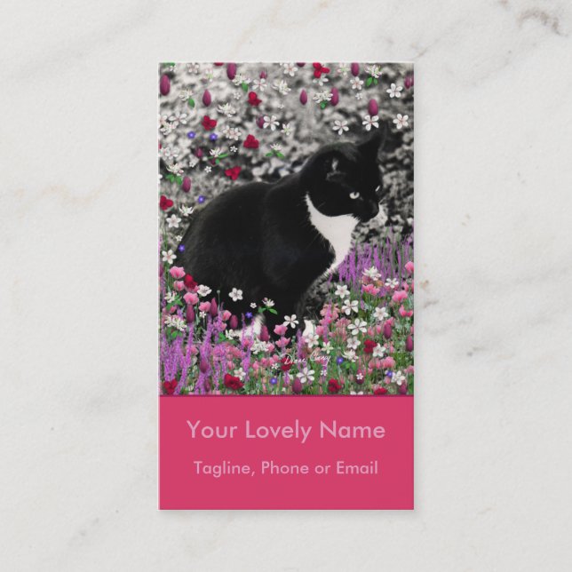 Freckles in Flowers II - Tuxedo Kitty Cat Business Card (Front)