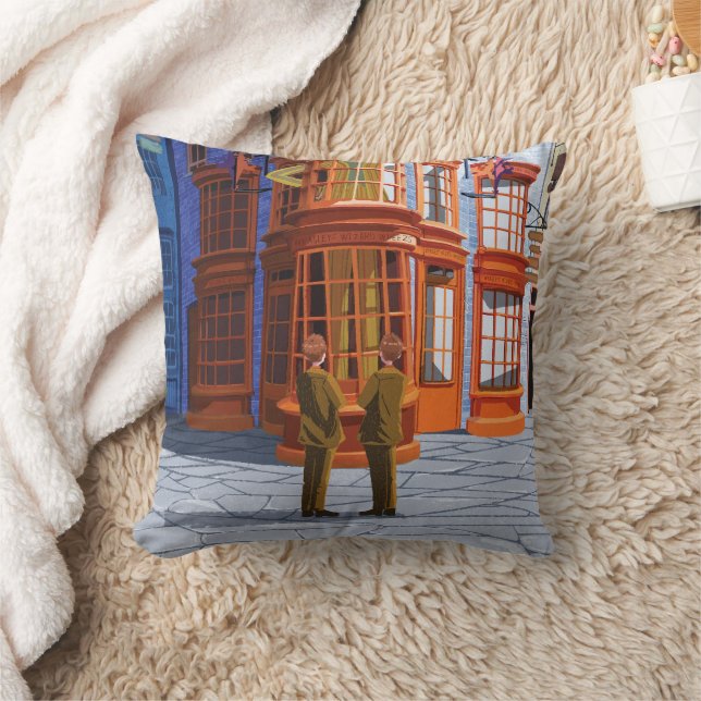 Fred and George at Weasley's Wizard Wheezes Throw Pillow (Blanket)