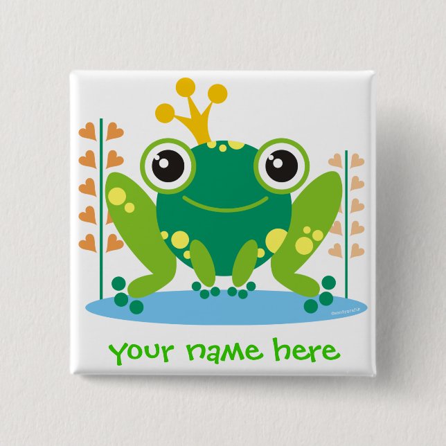 fred the froggy 2 inch square button (Front)