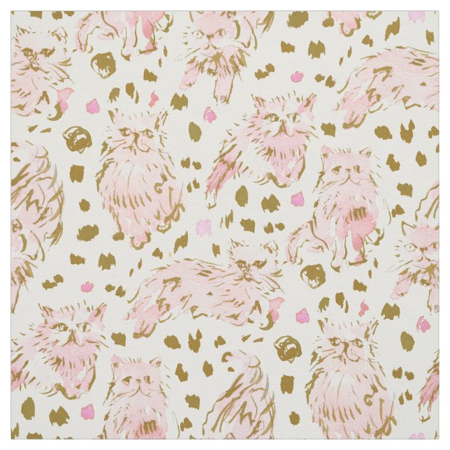 FRED the Kitty Pink Gold Chic Persian Cat Fabric (Swatch)