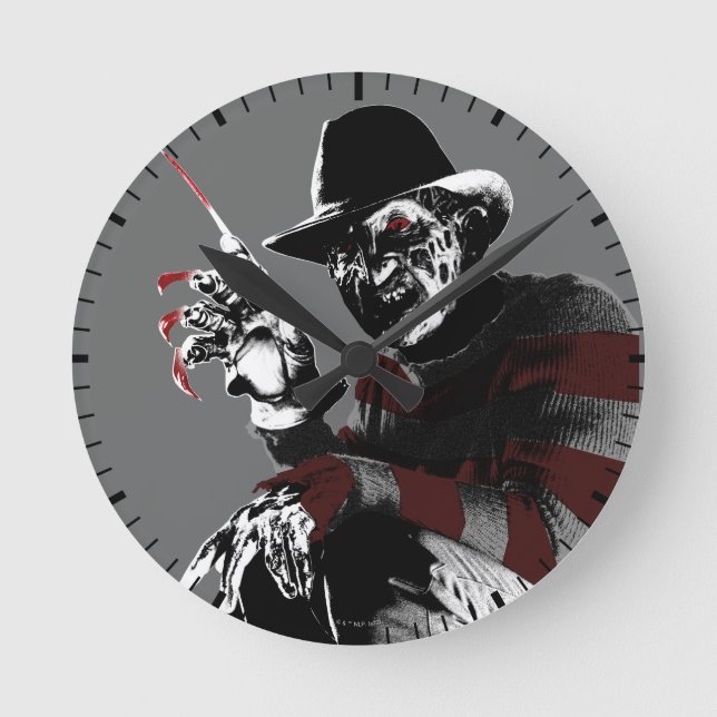 Freddy vs. Jason | Freddy Seeing Red Round Clock (Front)