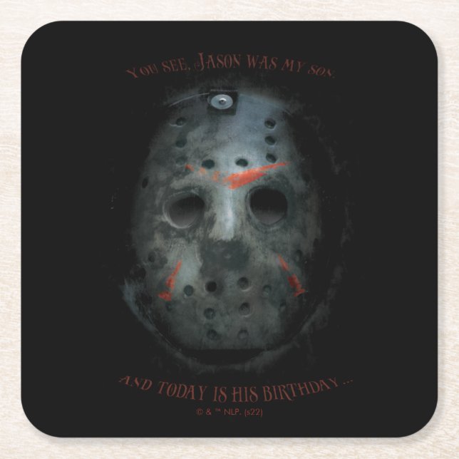 Freddy vs. Jason | Jason Mask Quote Square Paper Coaster (Front)