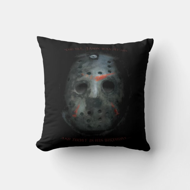 Freddy vs. Jason | Jason Mask Quote Throw Pillow (Front)