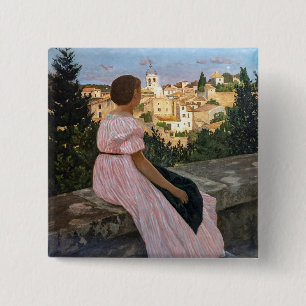 Frederic Bazille - The Pink Dress 2 Inch Square Button