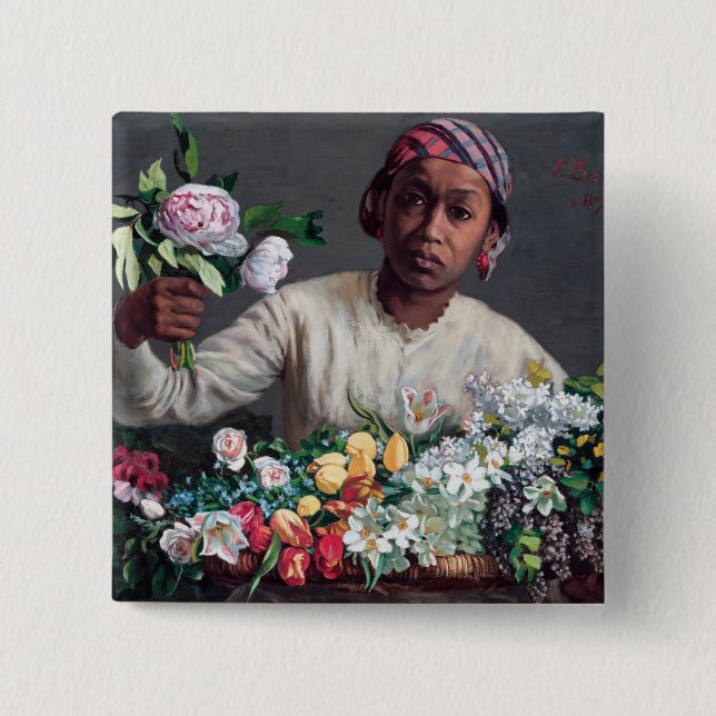 Frederic Bazille - Young Woman with Peonies 2 Inch Square Button (Front)