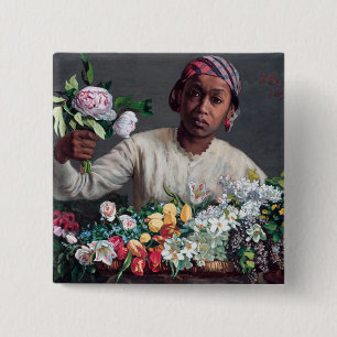 Frederic Bazille - Young Woman with Peonies 2 Inch Square Button