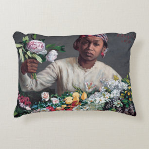Frederic Bazille - Young Woman with Peonies Accent Pillow