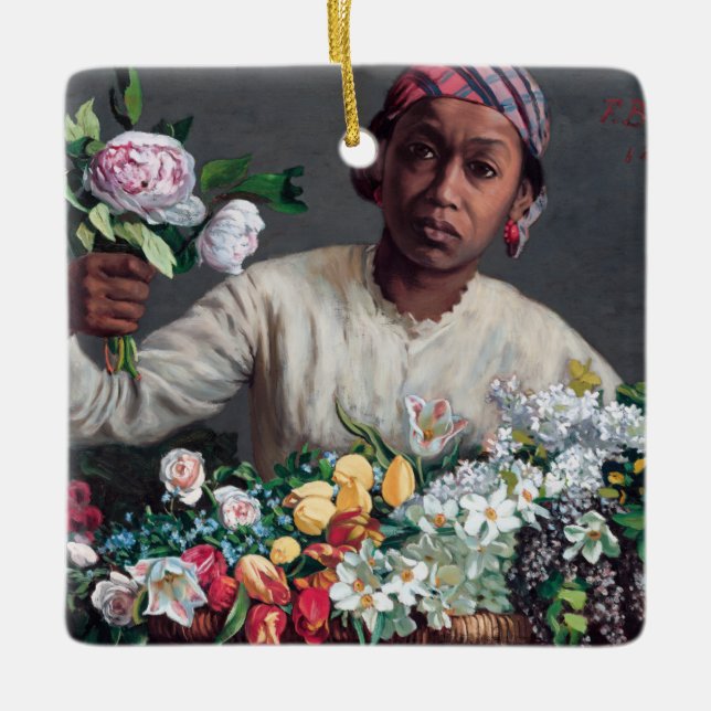 Frederic Bazille - Young Woman with Peonies Ceramic Ornament (Front)