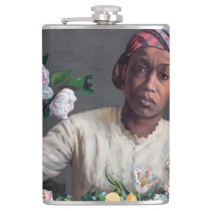Frederic Bazille - Young Woman with Peonies Hip Flask