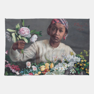 Frederic Bazille - Young Woman with Peonies Kitchen Towel
