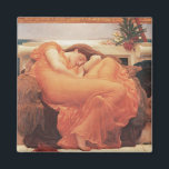 Frederic Lord Leighton Flaming June Square Art Magnet<br><div class="desc">Flaming June is a 1895 oil painting by Frederic Lord Leighton. It depicts a reclining female figure in a fiery orange dress, surrounded by lush vegetation. The painting is considered to be one of Leighton's masterpieces, and it is often interpreted as a symbol of summer heat and passion.</div>