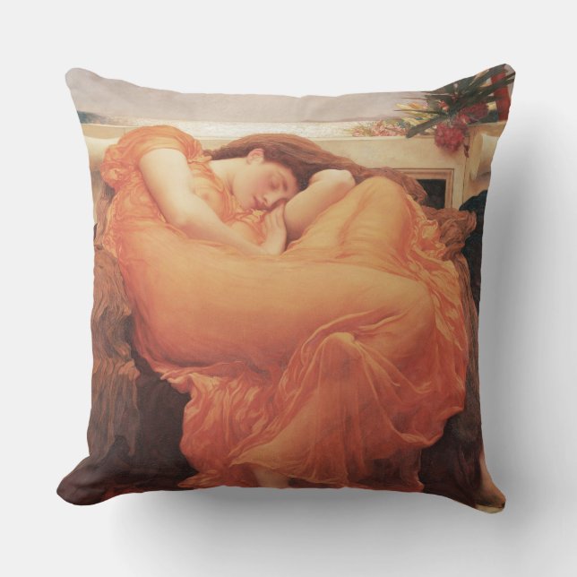 Frederic Lord Leighton Flaming June Square Art Throw Pillow (Front)