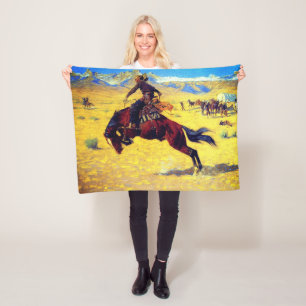 Frederic Remington A Cold Morning on the Range Fleece Blanket