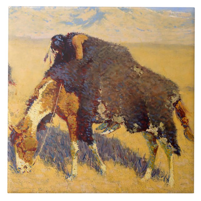 Frederic Remington Art Indians Simulating Buffalo Tile (Front)