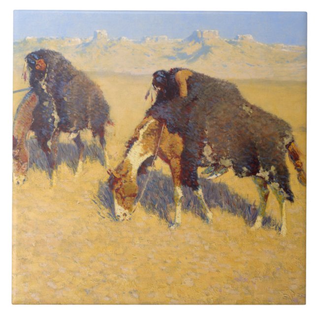 Frederic Remington - Indians Simulating Buffalo Tile (Front)