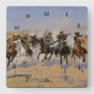 Frederic Remington Painting “Dash For The Timber” Square Wall Clock