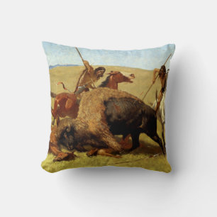 Frederic Remington The Buffalo Hunt Throw Pillow