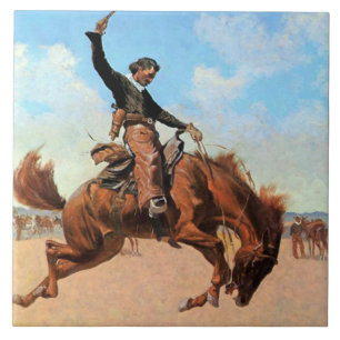 Frederic Remington Western Art “Bronco Buster” Tile