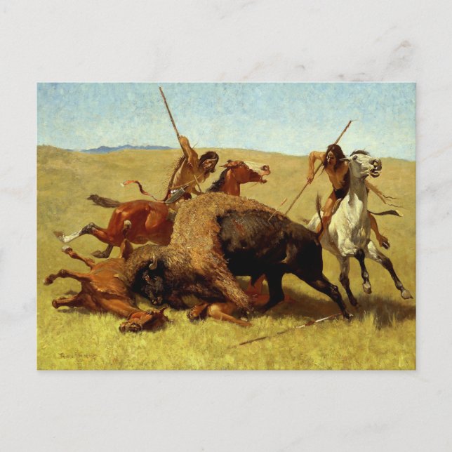 Frederic Remington Western Art “Buffalo Hunt” Postcard (Front)