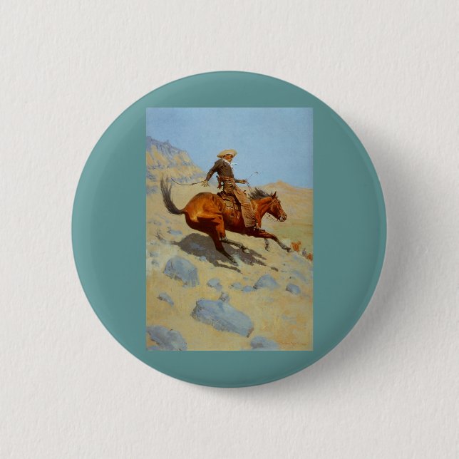 Frederic Remington's The Cowboy (1902) 2 Inch Round Button (Front)