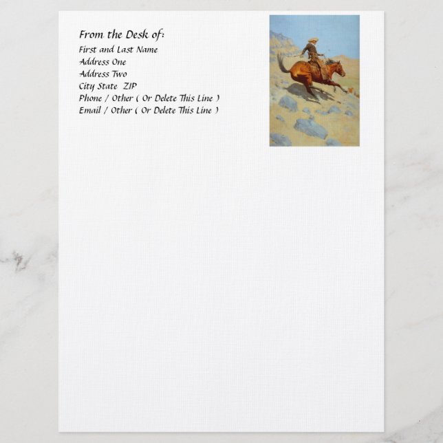 Frederic Remington's The Cowboy (1902) Letterhead (Front)