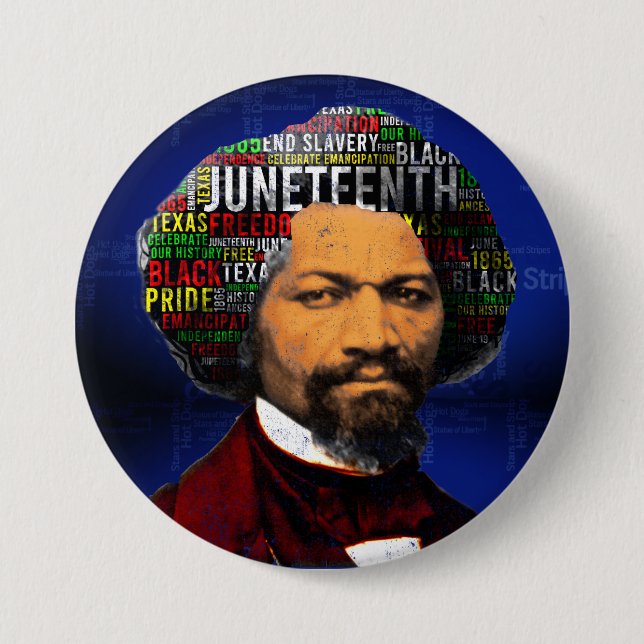 Frederick Douglass c1860s, Juneteenth Word Cloud 3 Inch Round Button (Front)