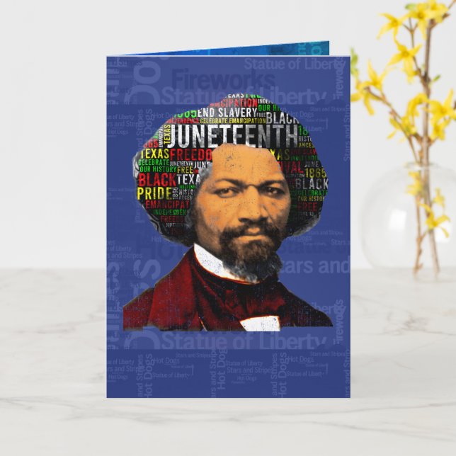 Frederick Douglass c1860s, Juneteenth Word Cloud Card (Yellow Flower)