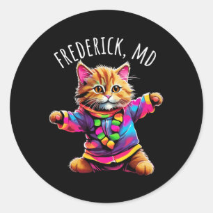 Frederick Md Usa Fun Cute Colourful Dancing Cat De Classic Round Sticker