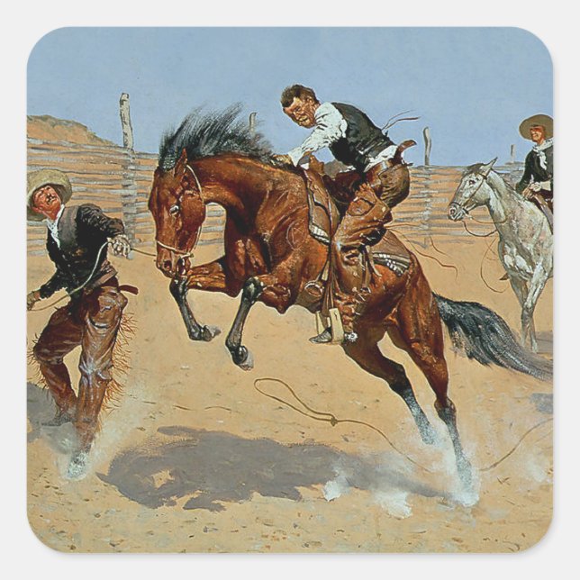 Frederick Remington Western Art “Turn Him Loose” Square Sticker (Front)