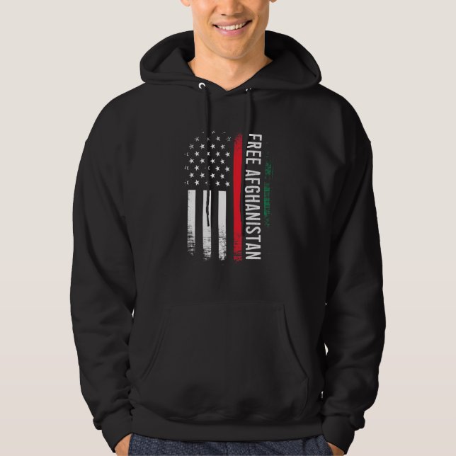 Free Afghanistan American Flag Afghan Support Idea Hoodie (Front)
