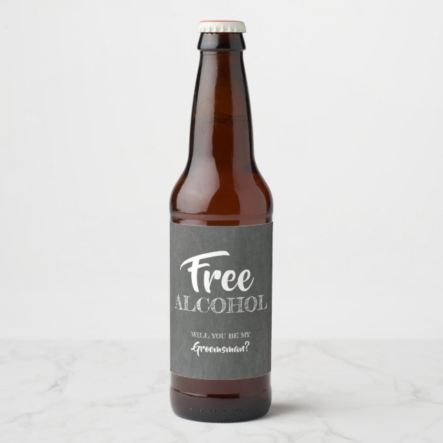 Free Alcohol Funny Groomsman Proposal Beer Bottle Label (Front)
