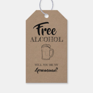 Free Alcohol Funny Groomsman Proposal Gift Tags