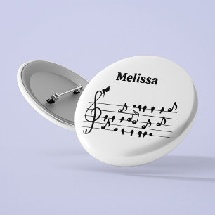 Free as a bird, song birds acting as musical notes 1 inch round button