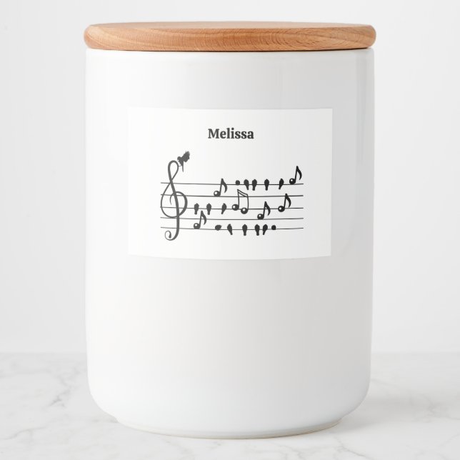 Free as a bird, song birds acting as musical notes food label (Front)