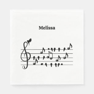 Free as a bird, song birds acting as musical notes napkin