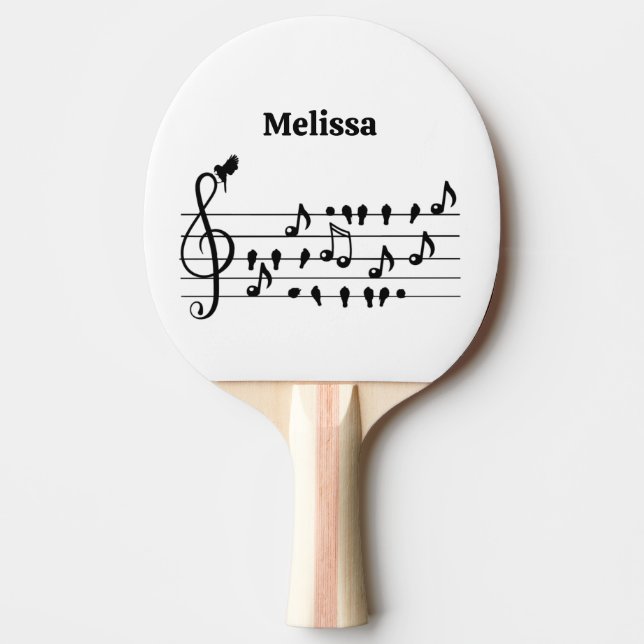 Free as a bird, song birds acting as musical notes ping pong paddle (Front)
