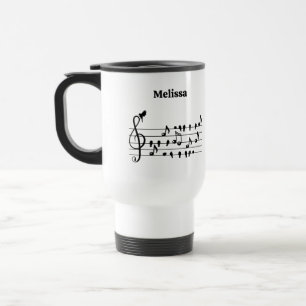 Free as a bird, song birds acting as musical notes travel mug