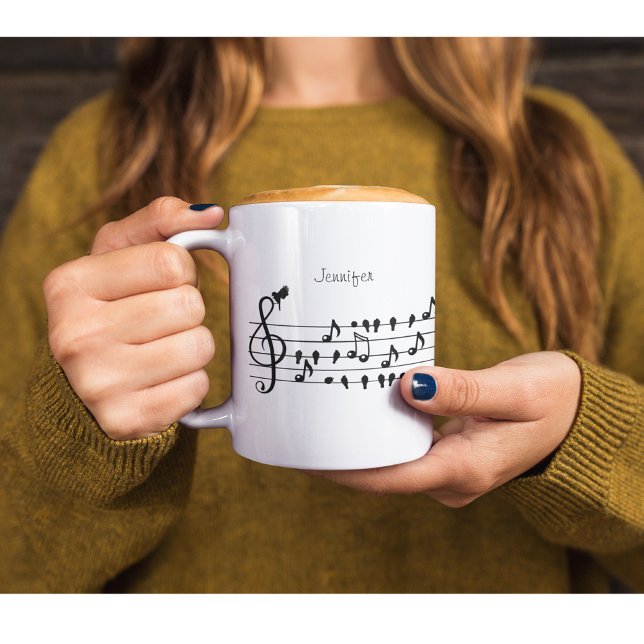 Free as a bird, song birds acting as musical notes Two-Tone coffee mug (Creator Uploaded)