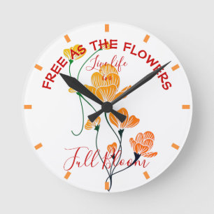 Free as the Flowers Yellow Orange Ginkgo Leaves Round Clock