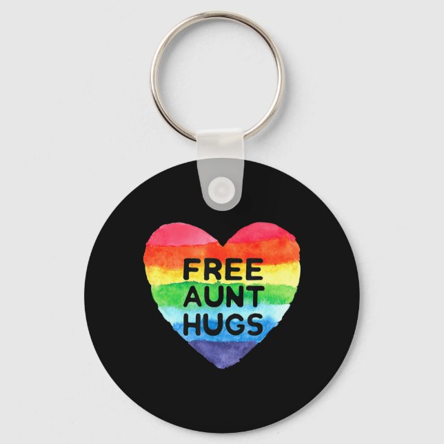 Free Aunt Hugs LGBT Flag Pride Awareness Month Rai Keychain (Front)